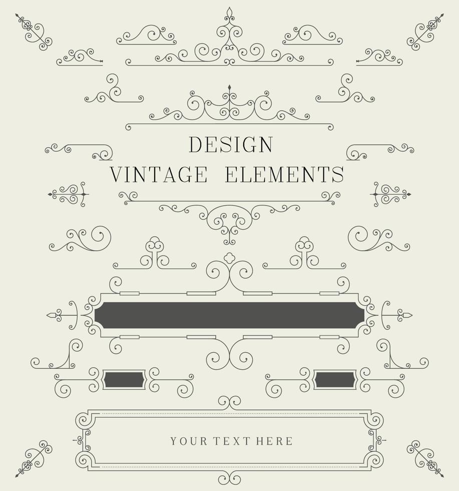 Vintage ▾ design modello, frontiere, retrò elementi, telaio, per invito vettore illustrazione