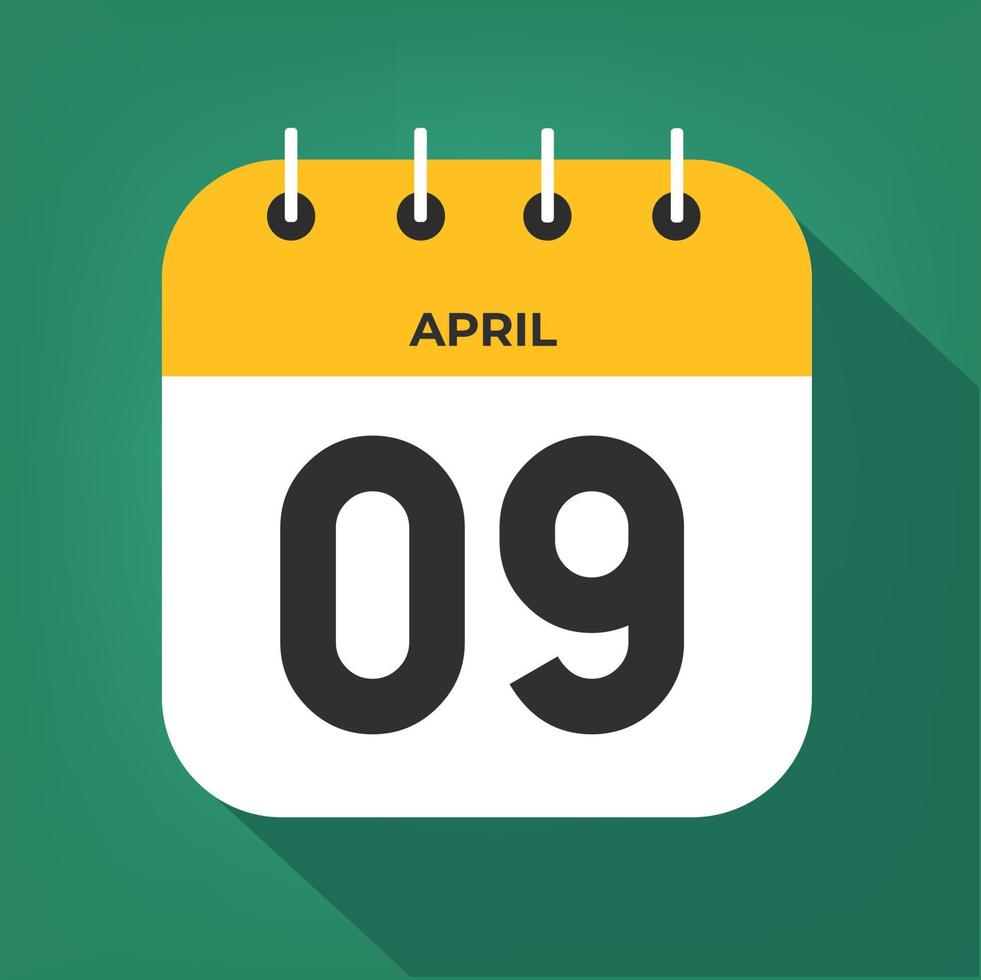 aprile giorno 9. numero nove su un' bianca carta con giallo colore confine su un' verde sfondo vettore. vettore