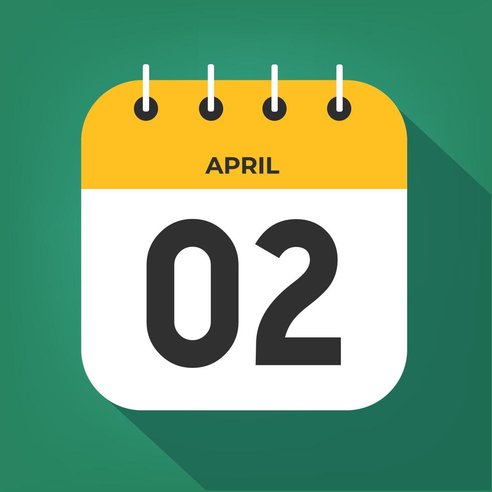 aprile giorno 2. numero Due su un' bianca carta con giallo colore confine su un' verde sfondo vettore. vettore