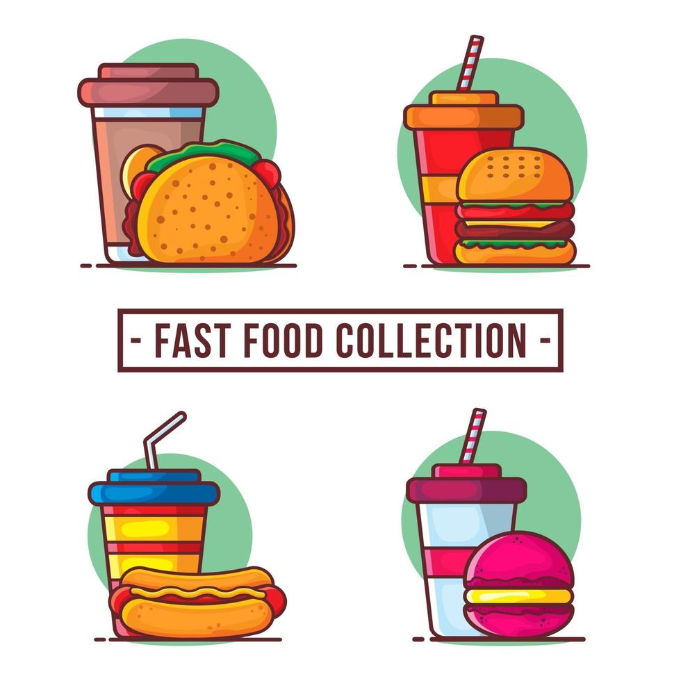 fast food con raccolta di illustrazione di bevande vettore