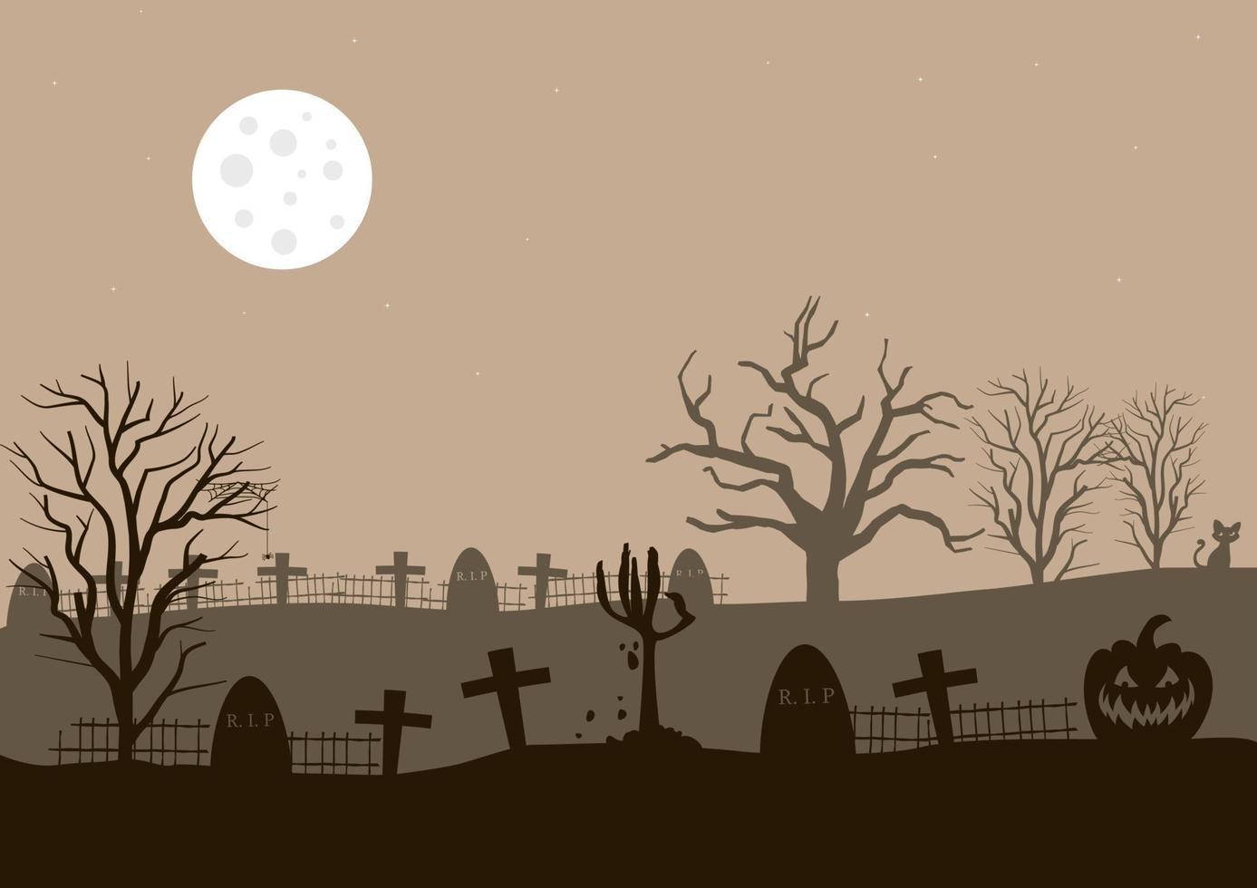 orrore cimitero a notte con un' pieno Luna, vettore illustrazione.