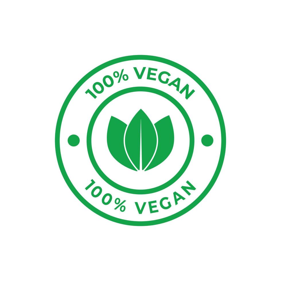 100 per cento vegano icona vettore illustrazione, vegano cibo simbolo con verde foglie, sigillo, francobollo, etichetta, etichetta, per medico e Salute confezione design