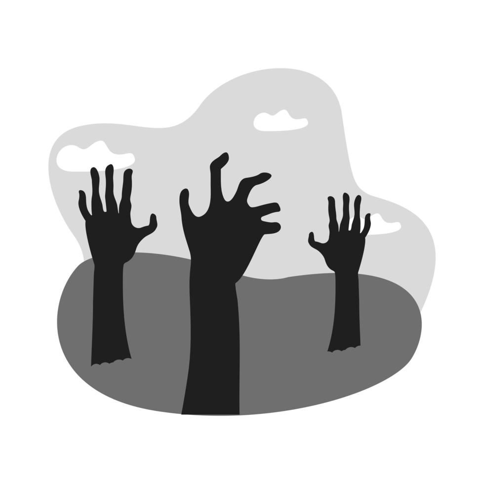 mani morte di zombie che raggiungono l'icona del suolo vettore