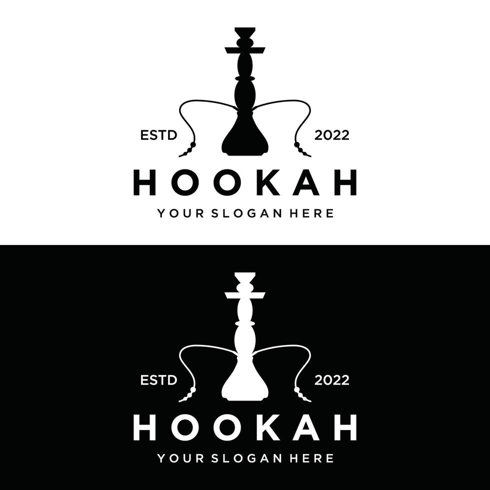 isolato Vintage ▾ narghilè, shisha o tubo dell'acqua logo design per club, sbarra, bar e negozio. vettore