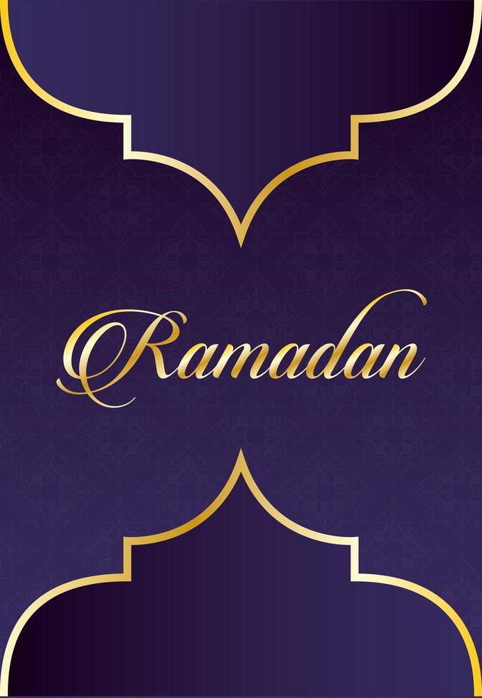 lettering ramadan kareem con decorazione cornice dorata vettore