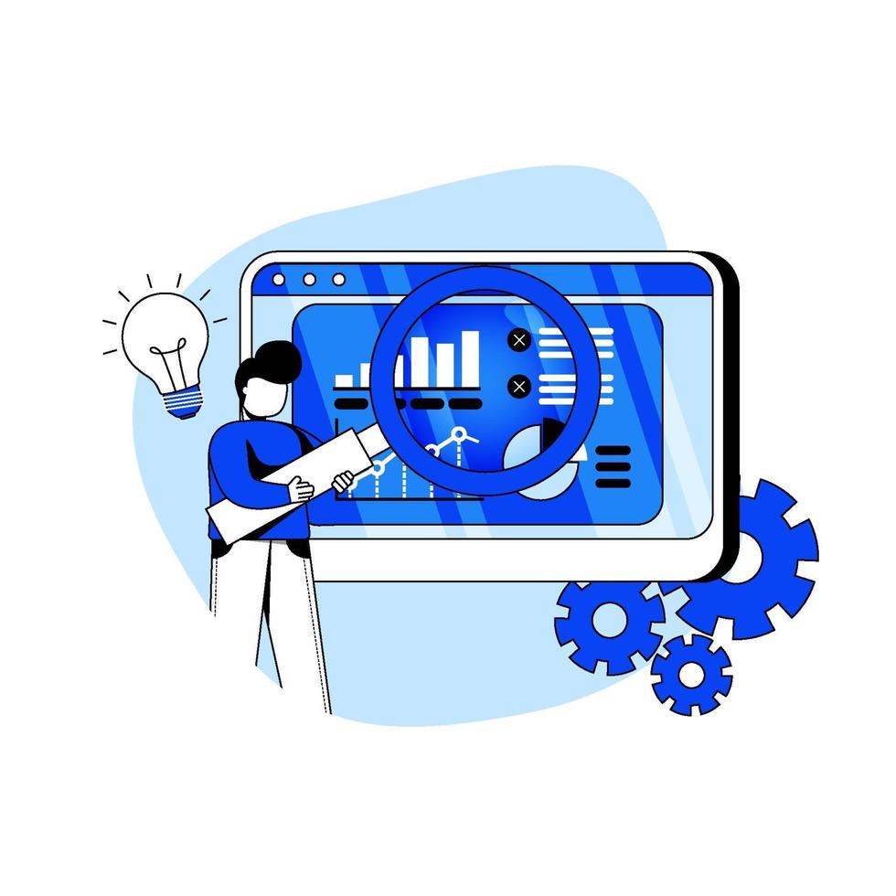 icona dell'illustrazione di vettore di concetto di business intelligence. analista di dati, previsioni di vendita, sviluppo aziendale, reportistica, strategia aziendale. metafora astratta. può utilizzare per la pagina di destinazione, l'app per dispositivi mobili.