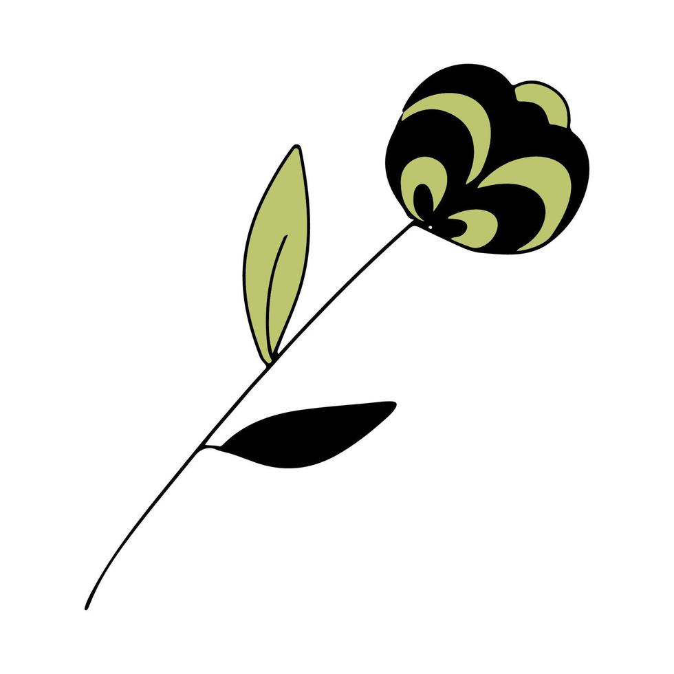 fiore verde con nero scarabocchio vettore