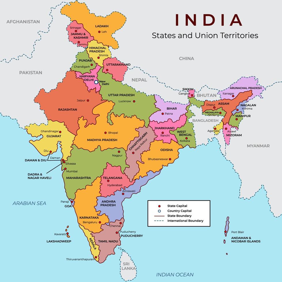 dettagliato carta geografica di India vettore