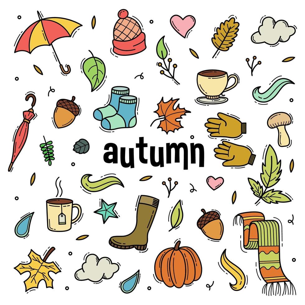 autunno doodle disegnato a mano oggetto illustrazione vettoriale