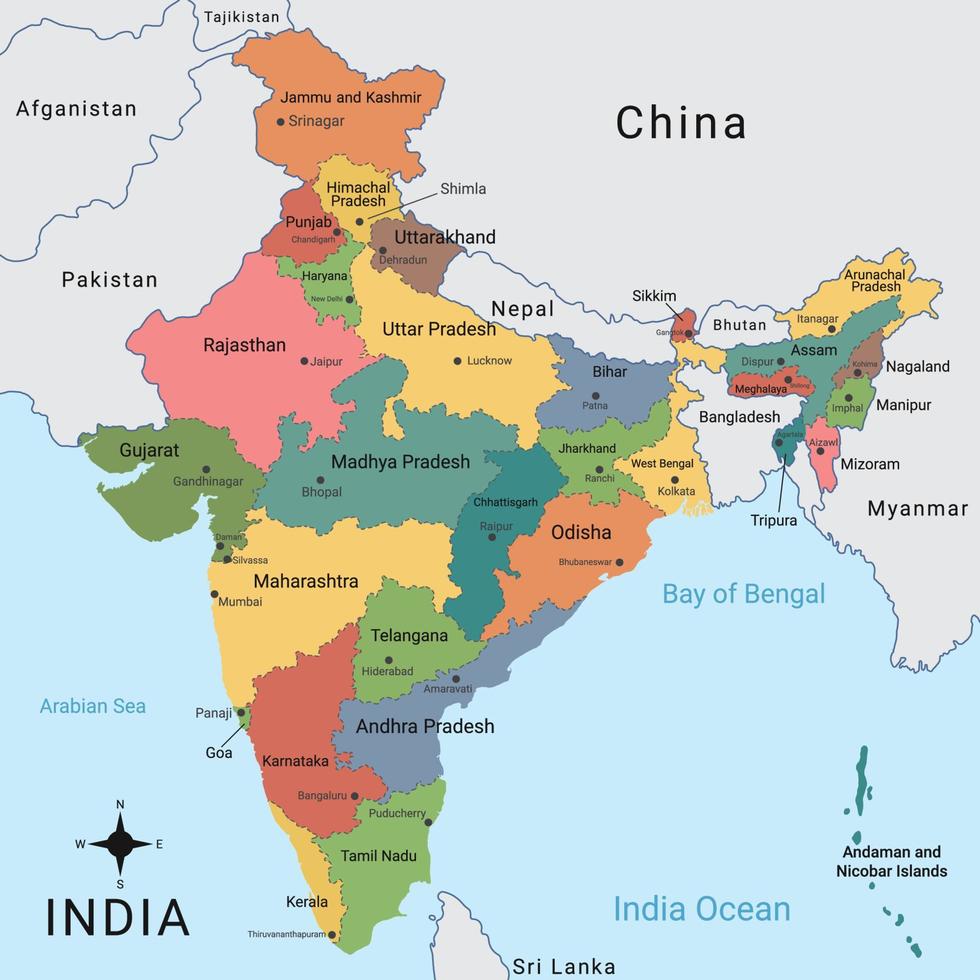 India regioni carta geografica vettore