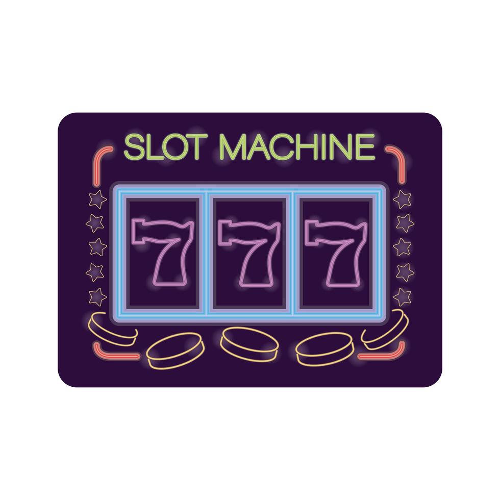 etichetta di luce al neon del casinò slot machine vettore