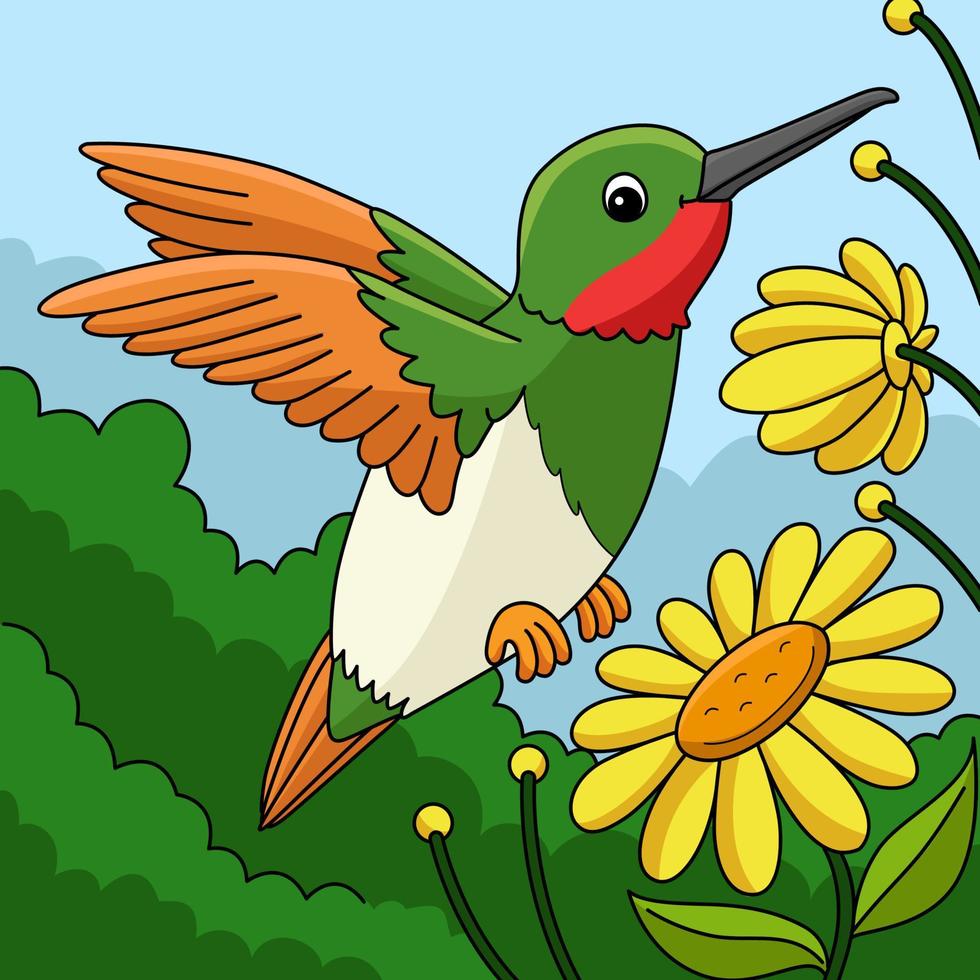 colibrì animale colorato cartone animato illustrazione vettore