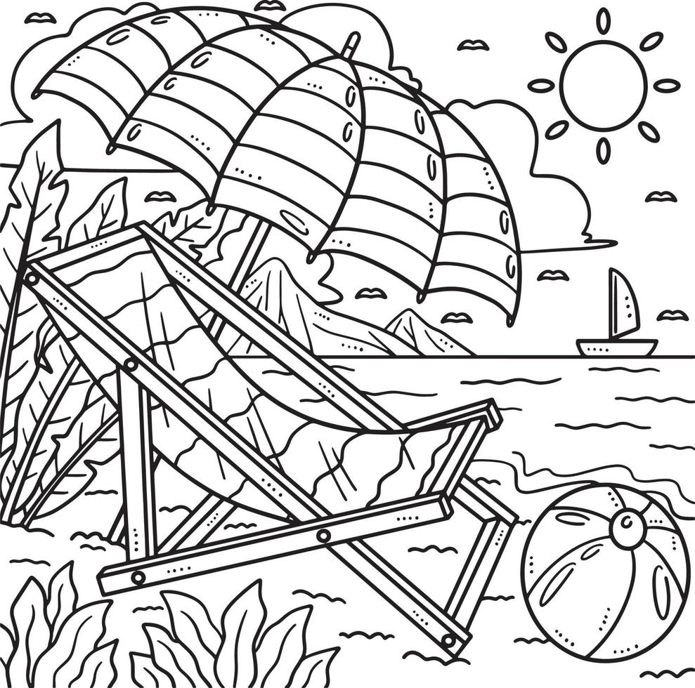 estate sole lettino e parasole colorazione pagina vettore