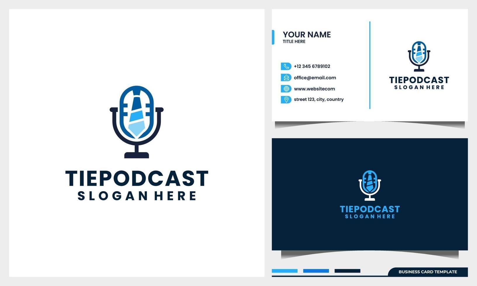 podcast mic con concetto di logo di cravatta e modello di biglietto da visita vettore