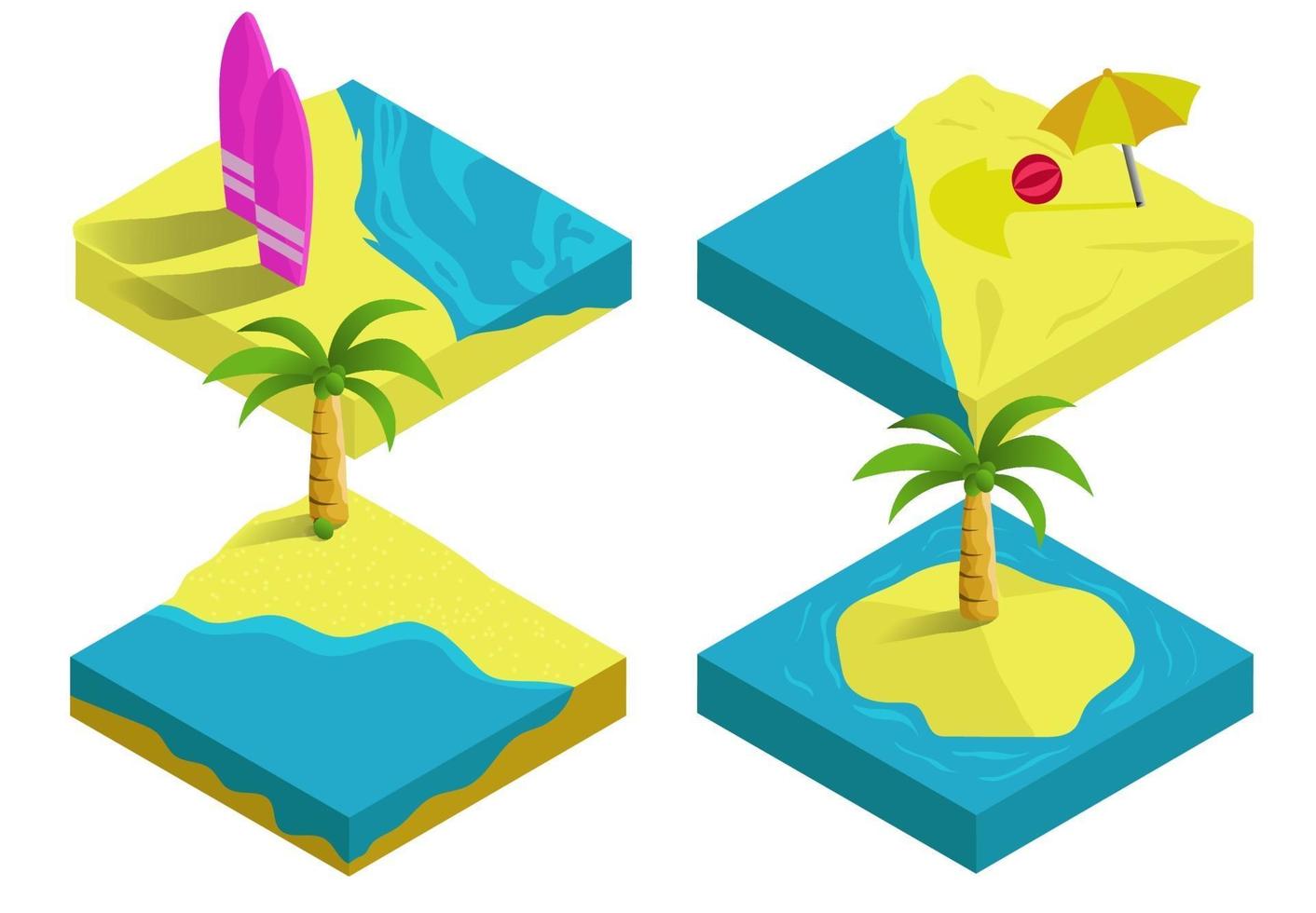Illustrazione isometrica di vettore 3d, viaggio tropicale dell'isola della spiaggia di estate e vacanza, raccolta di concetto di infographic