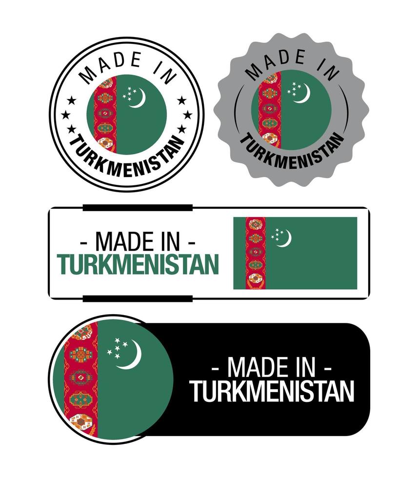 impostato di fatto nel turkmenistan etichette, logo, turkmenistan bandiera, turkmenistan Prodotto emblema vettore