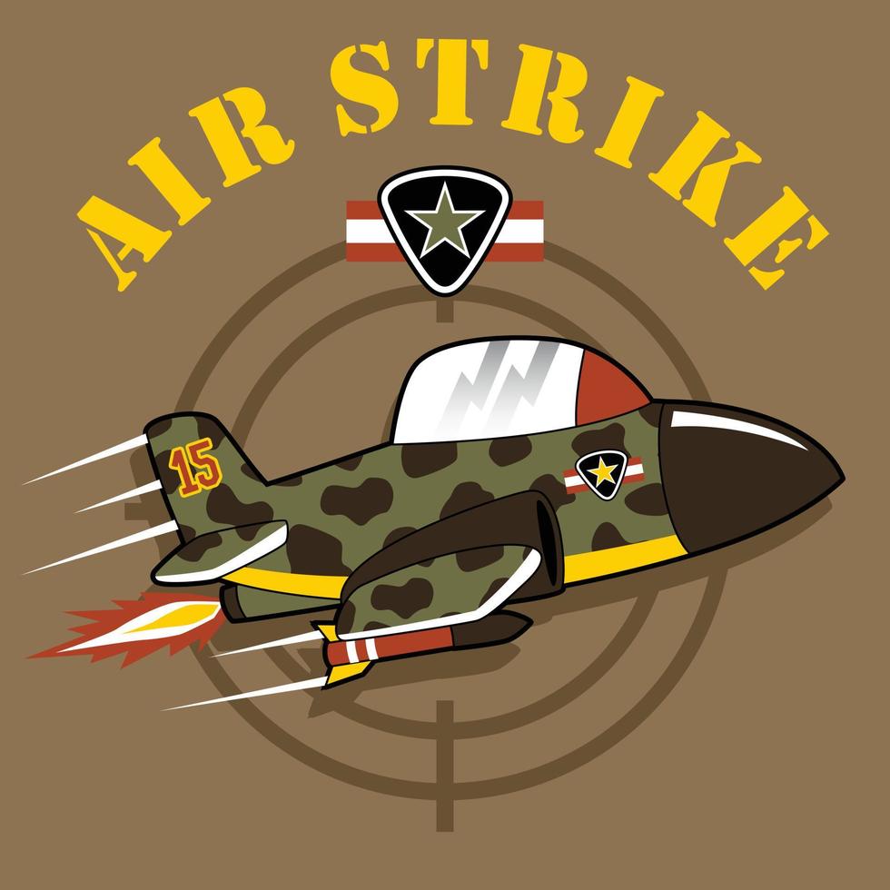 combattente Jet con militare logo, vettore cartone animato illustrazione