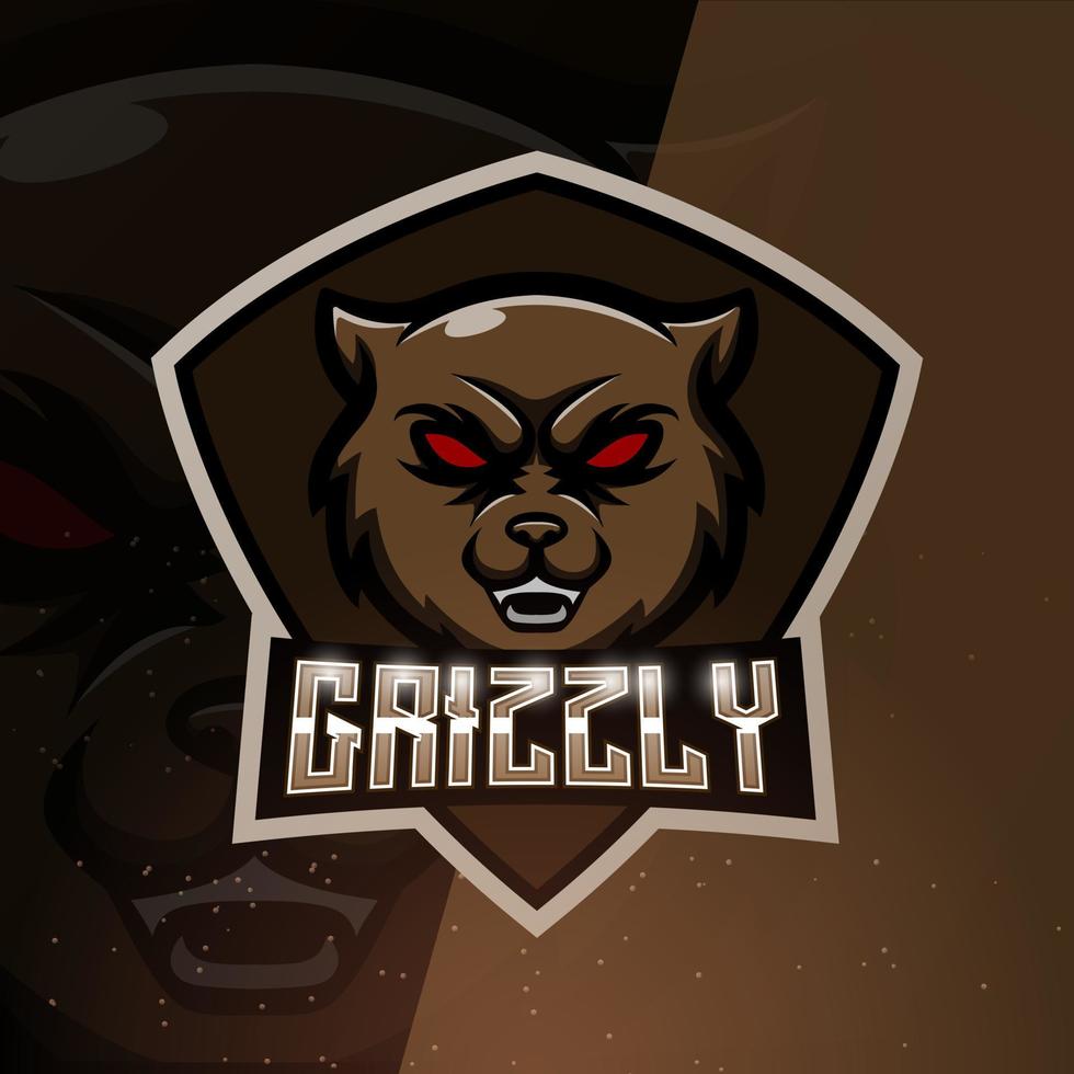 grizzly orso portafortuna esport logo design vettore