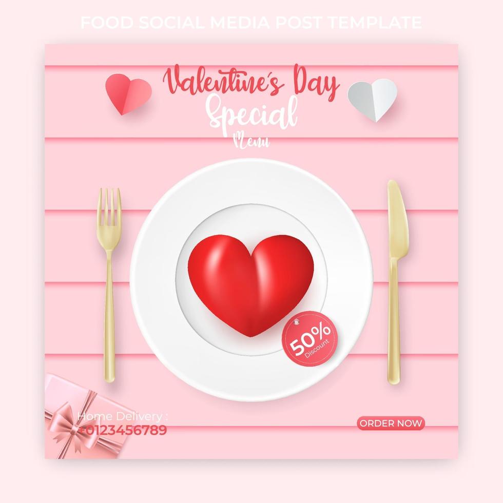 modello di annunci banner di cibo. post sui social media di San Valentino. vettore