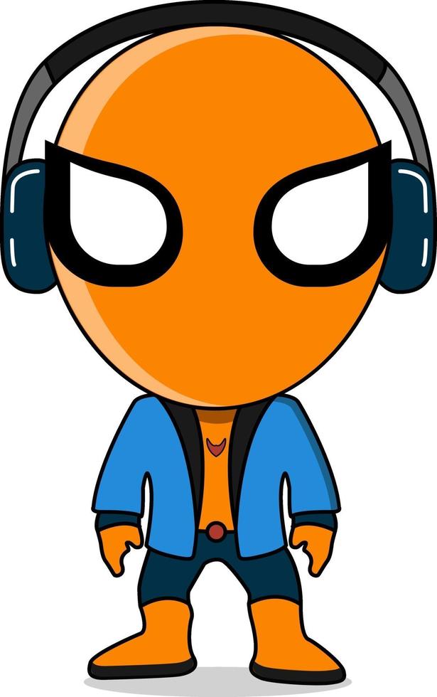 eroe in costume arancione e blu utilizzando le cuffie vettore