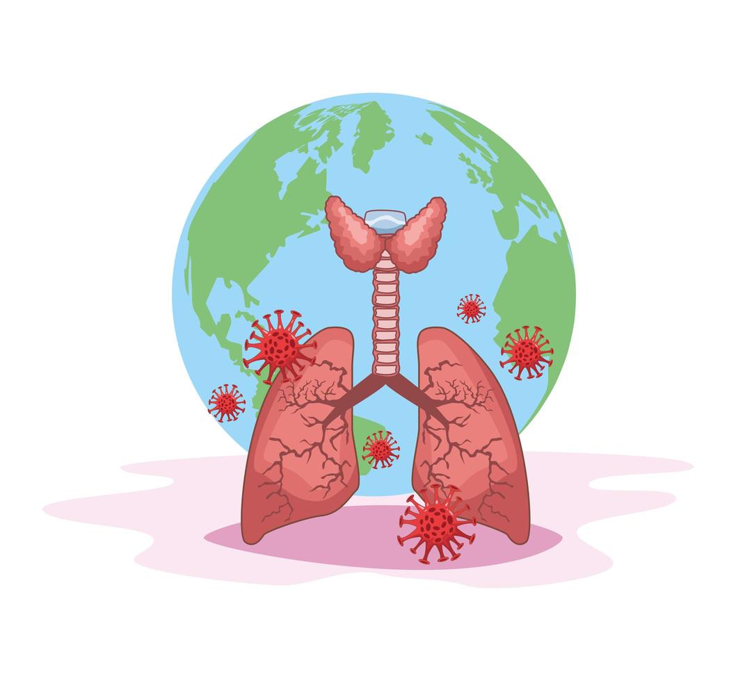 polmoni e pianeta con coronavirus vettore