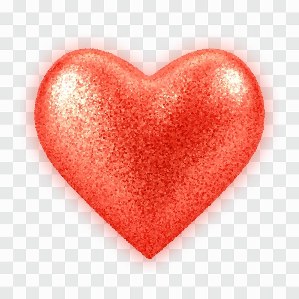 astratto 3d realistico palloncino rosso cuore con texture glitter vettore