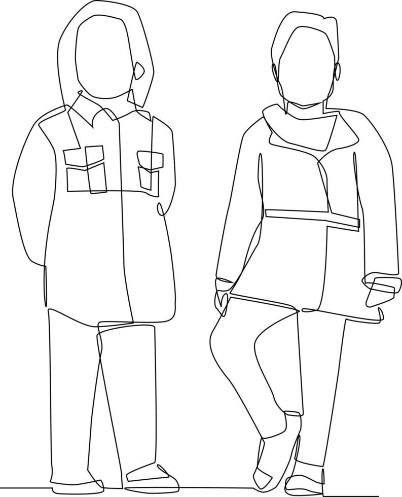 continuo uno linea disegno contento poco ragazzo e ragazza con casuale costume. famiglia concetto. singolo linea disegnare design vettore grafico illustrazione.