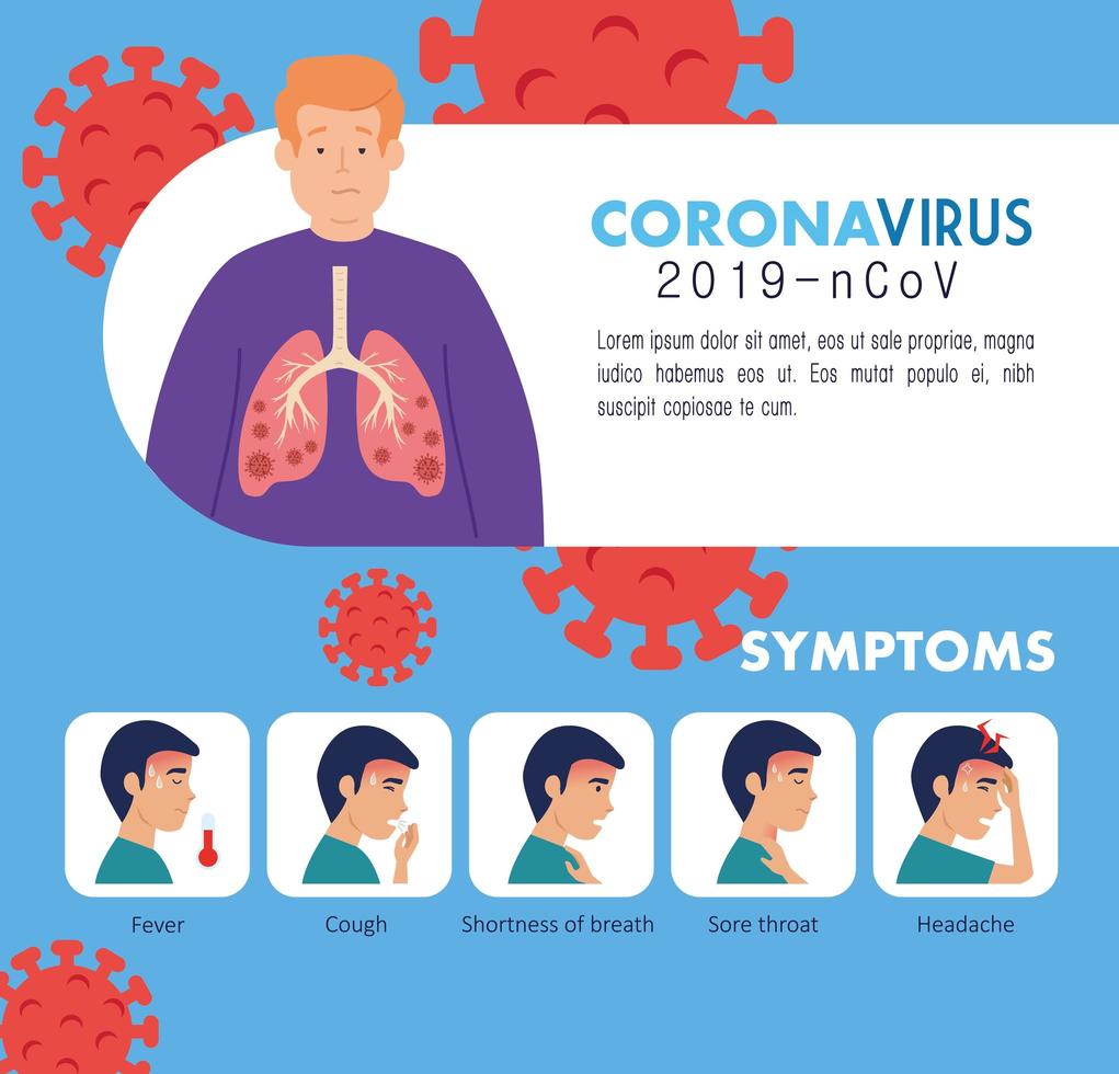 sintomi del coronavirus 2019 ncov con icone vettore