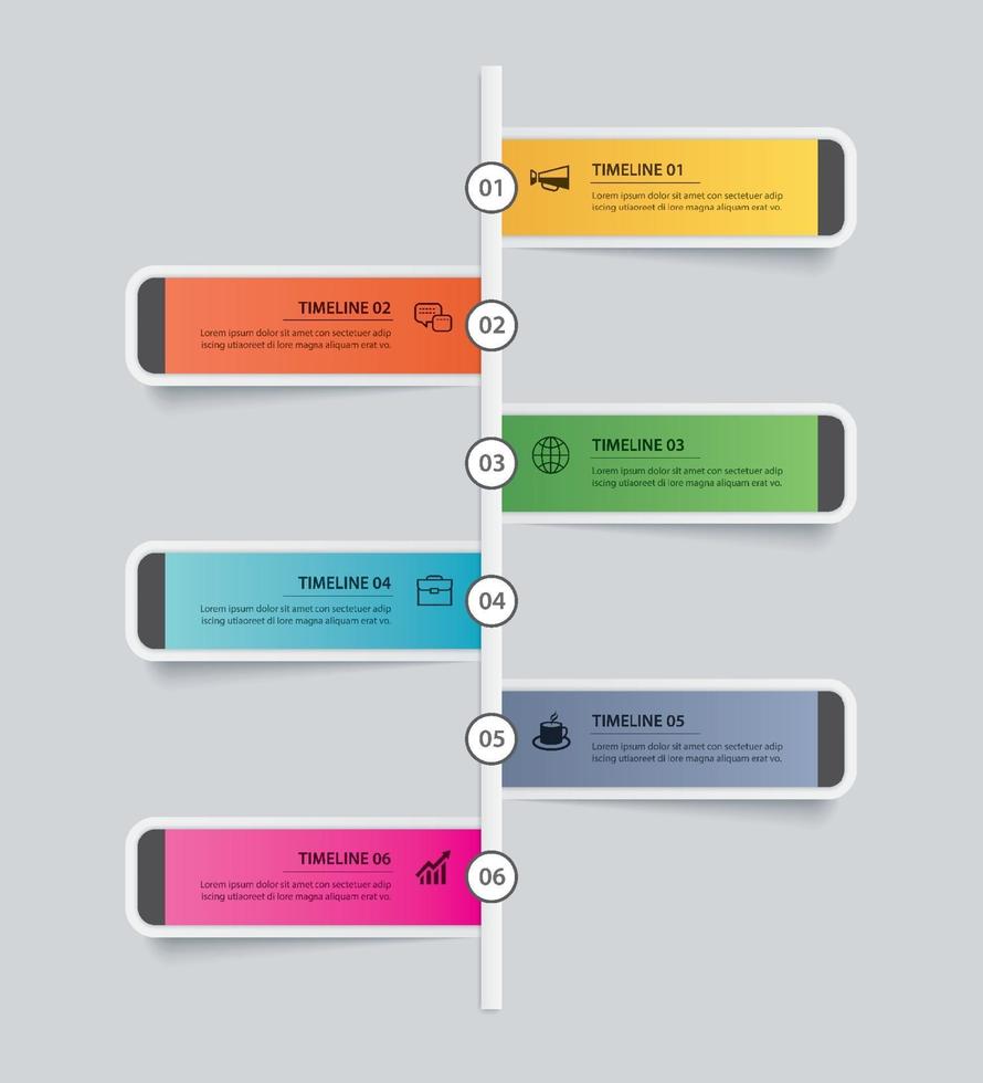 6 infografica timeline rettangolo modello business concept.vector può essere utilizzato per il layout del flusso di lavoro, diagramma, opzioni di incremento del numero, web design, relazione annuale vettore