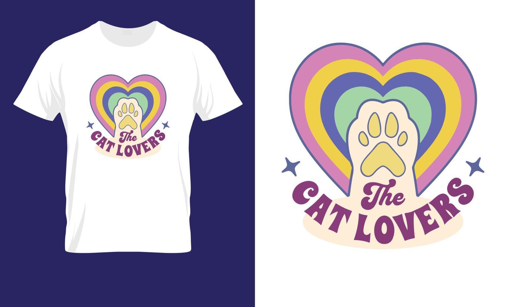 gatto amante t camicia design con arcobaleno cuore e gatto zampa vettore illustrazione