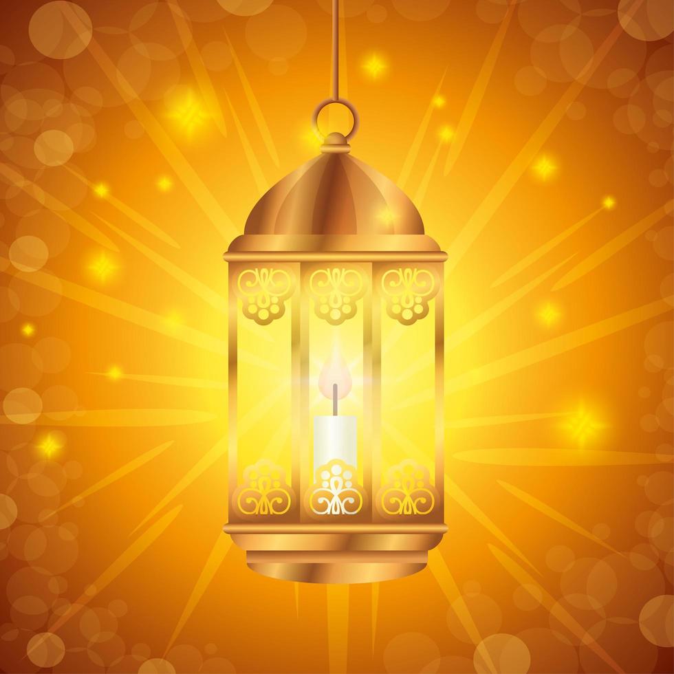 poster di eid mubarak con lanterna appesa e decorazioni vettore