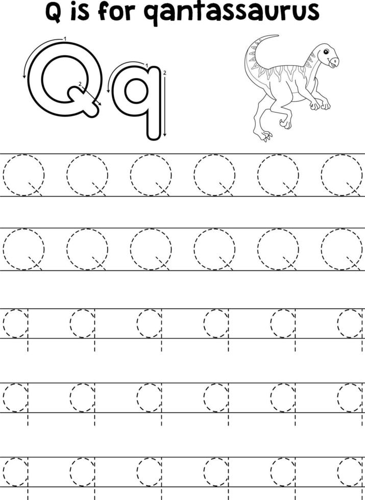 qantasauro dino tracciato lettera abc colorazione q vettore