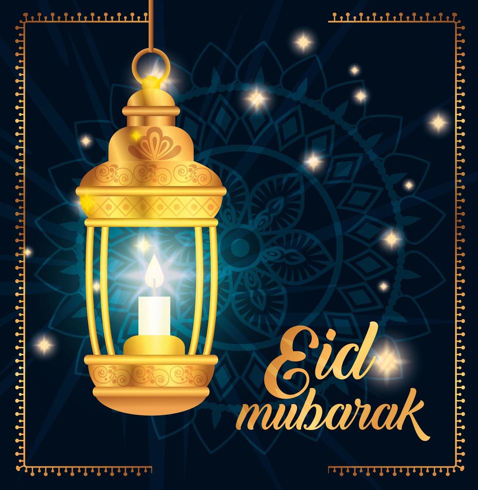 poster di eid mubarak con lanterna appesa e decorazioni vettore
