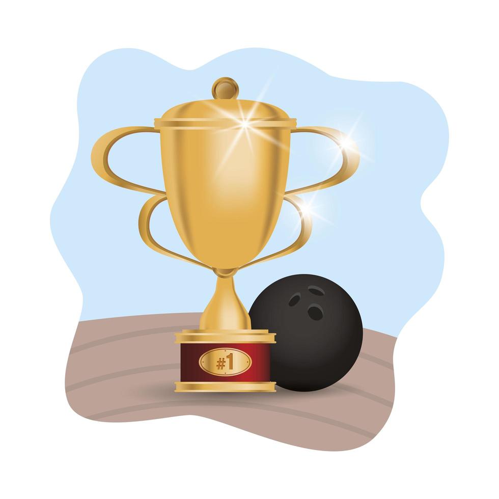 palla da bowling con premio coppa trofeo vettore