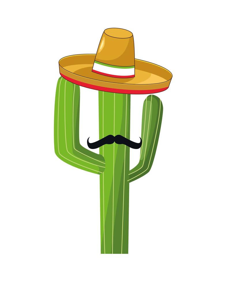 pianta messicana di cactus con baffi e cappello vettore