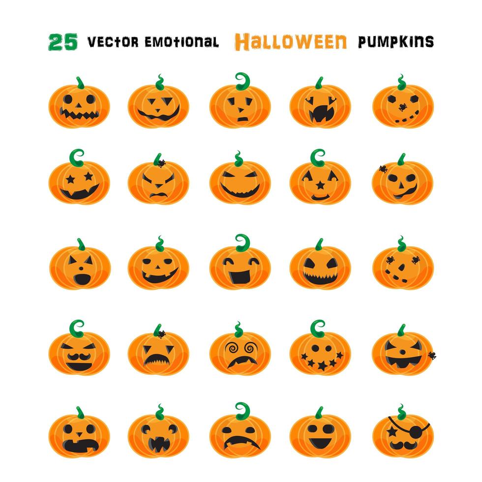 set di zucche emotive di Halloween vettore