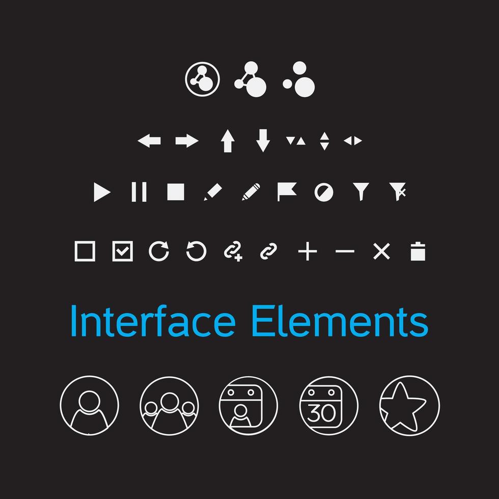 insieme di vettore degli elementi dell'interfaccia, icone del kit dell'interfaccia utente