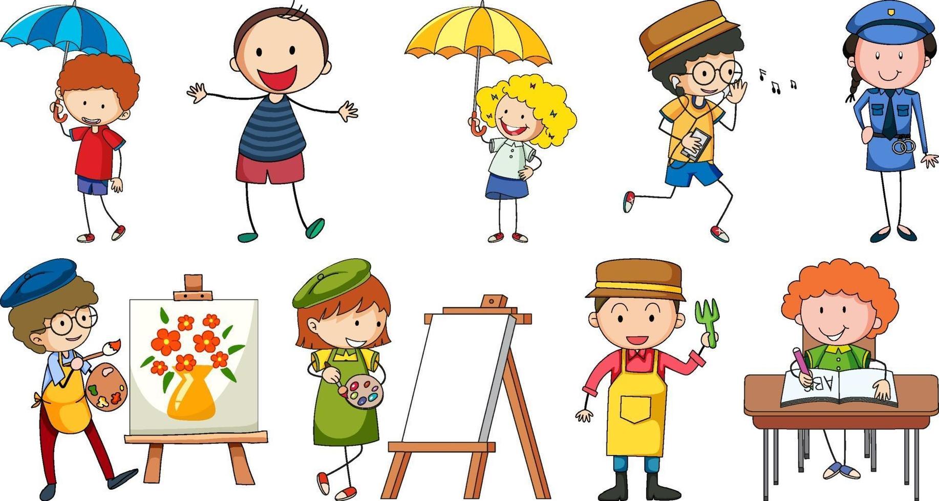 set di diversi doodle bambini personaggio dei cartoni animati vettore