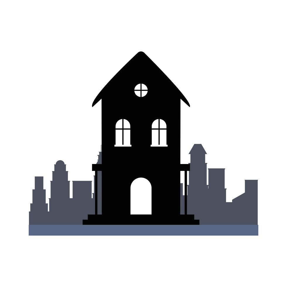 silhouette casa stregata isolata nel disegno vettoriale città
