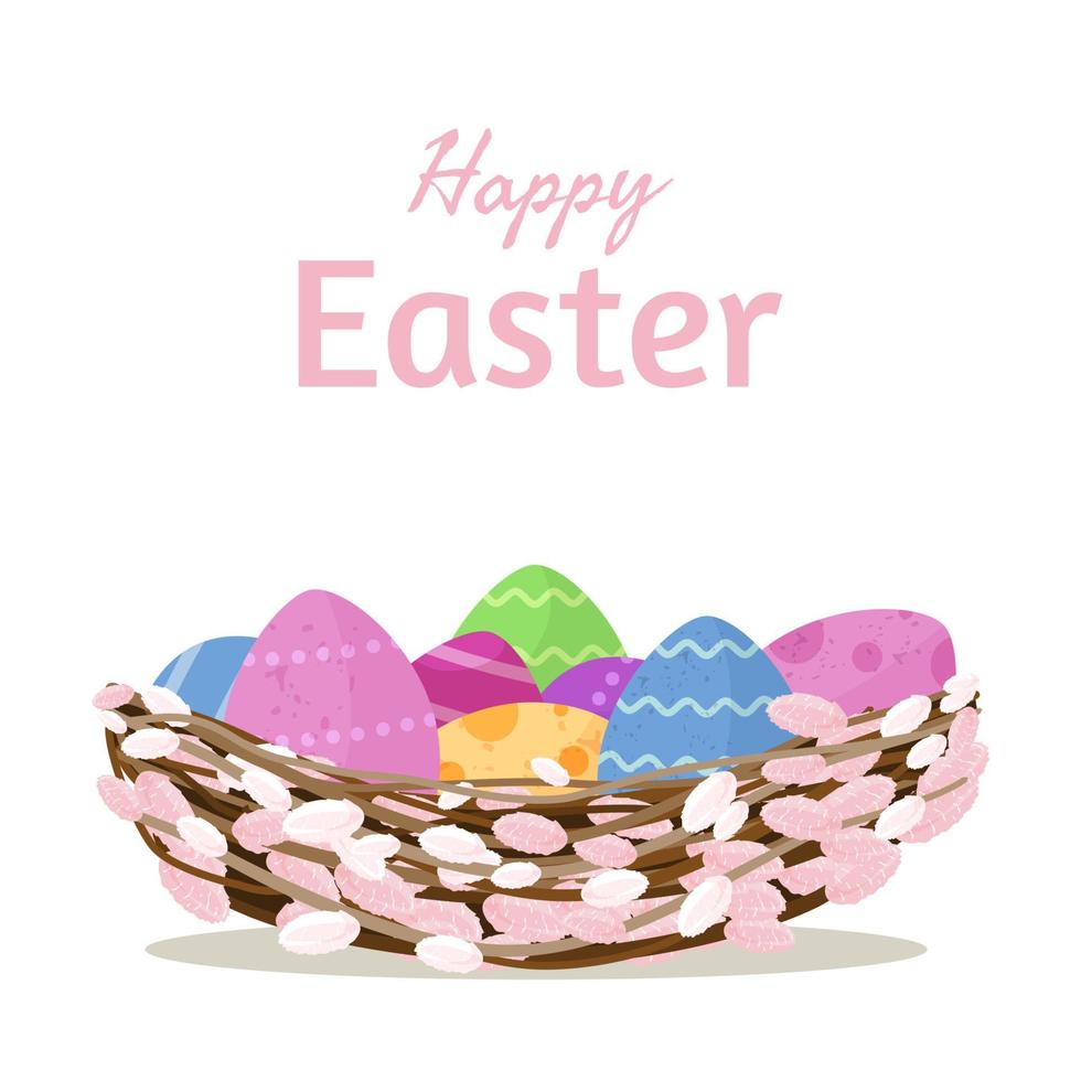 Pasqua figa salice nido con colorato uova. contento Pasqua manifesto. piatto vettore illustrazione.