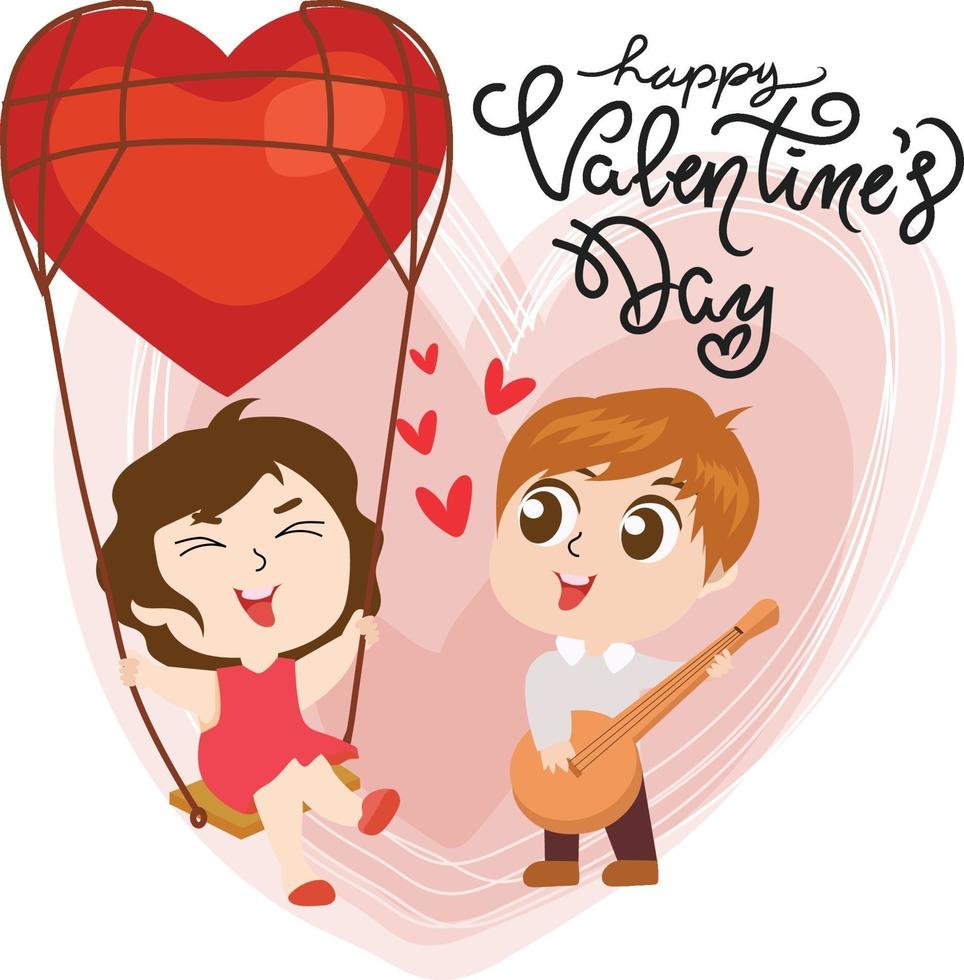 felice giorno di San Valentino ragazza e ragazzo cartoon design vettore