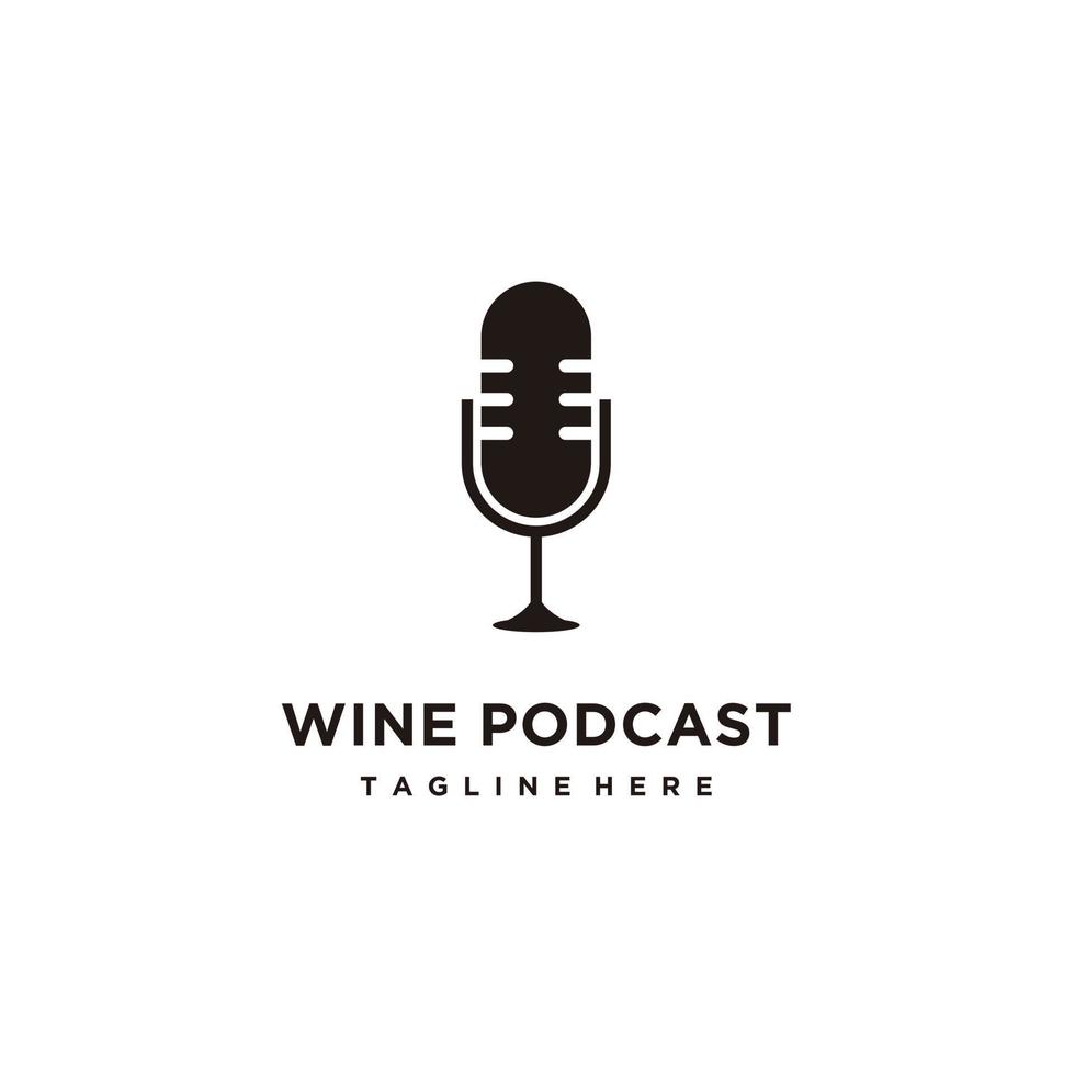 vino bicchiere e mic Podcast logo design vettore icona