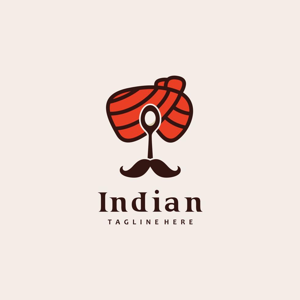 cucchiaio baffi indiano cibo ristorante logo design ispirazione vettore