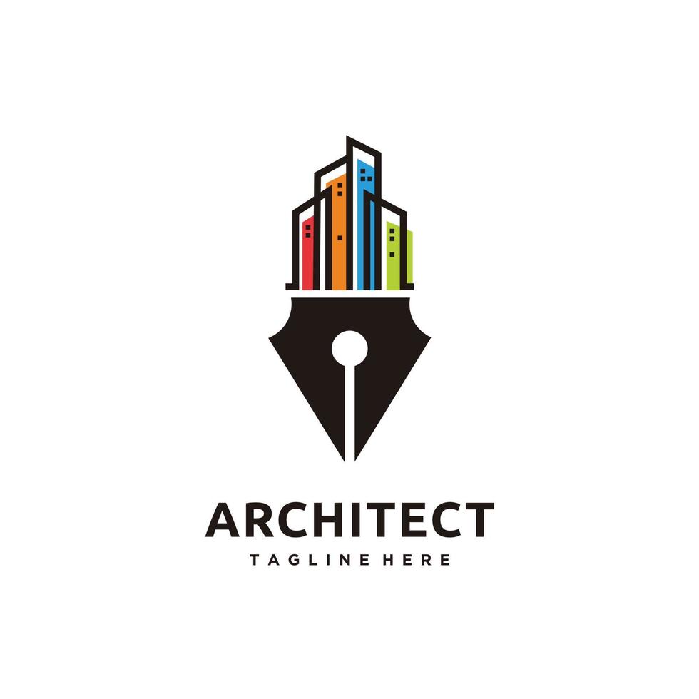 edificio con penna, architetto vero logo design icona vettore ispirazione