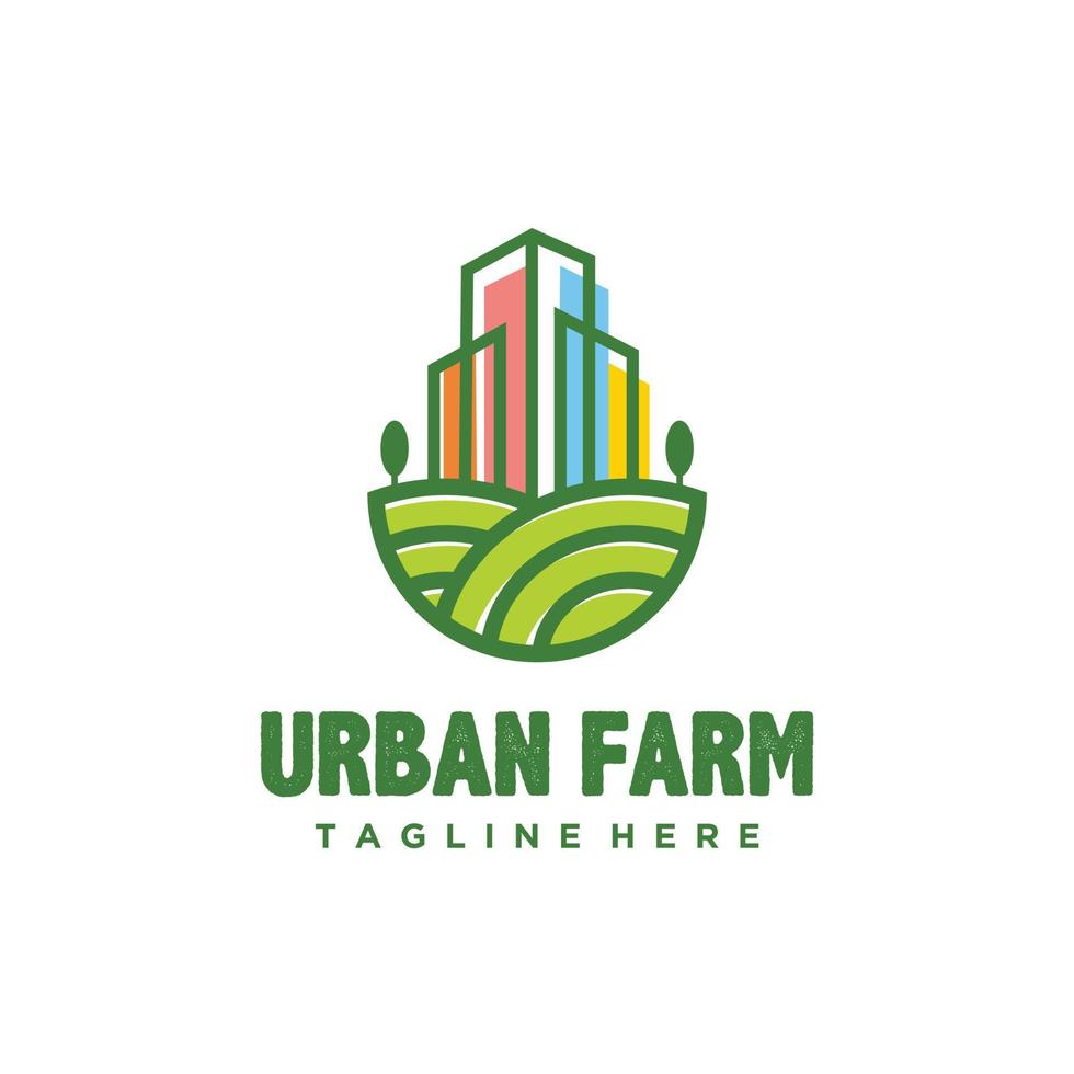 giardino urbano, stile lineare di design del logo della fattoria della città. illustrazione vettoriale. vettore