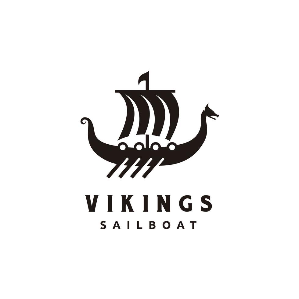 vichingo vela nave drakkar Scandinavia logo design nel schema stile vettore