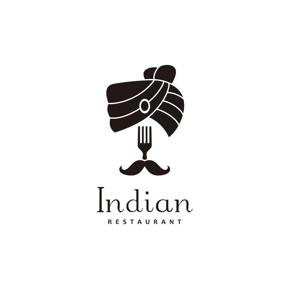forchetta baffi indiano cibo ristorante logo design vettore