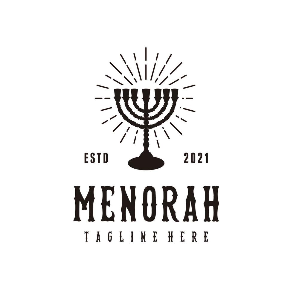 Hanukkah, menorah ebraico candele sprazzo di sole. logo icona vettore su bianca sfondo