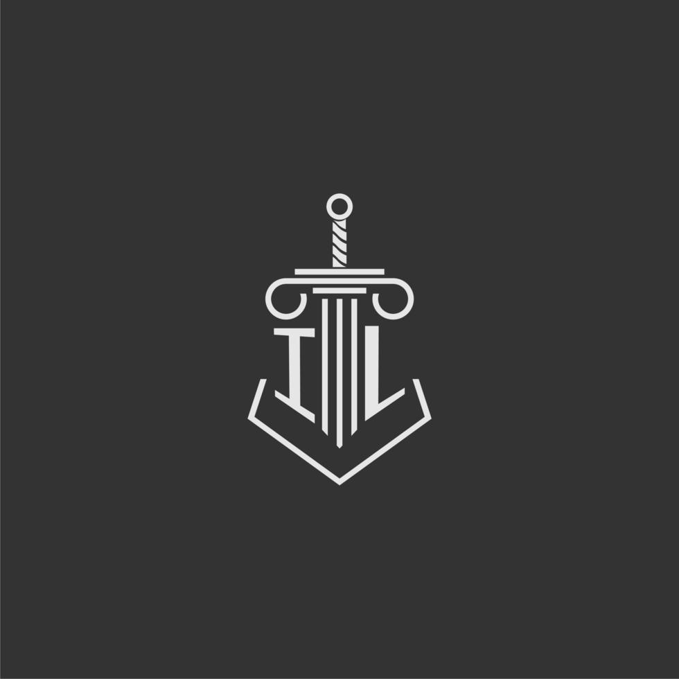 I l iniziale monogramma legge azienda con spada e pilastro logo design vettore