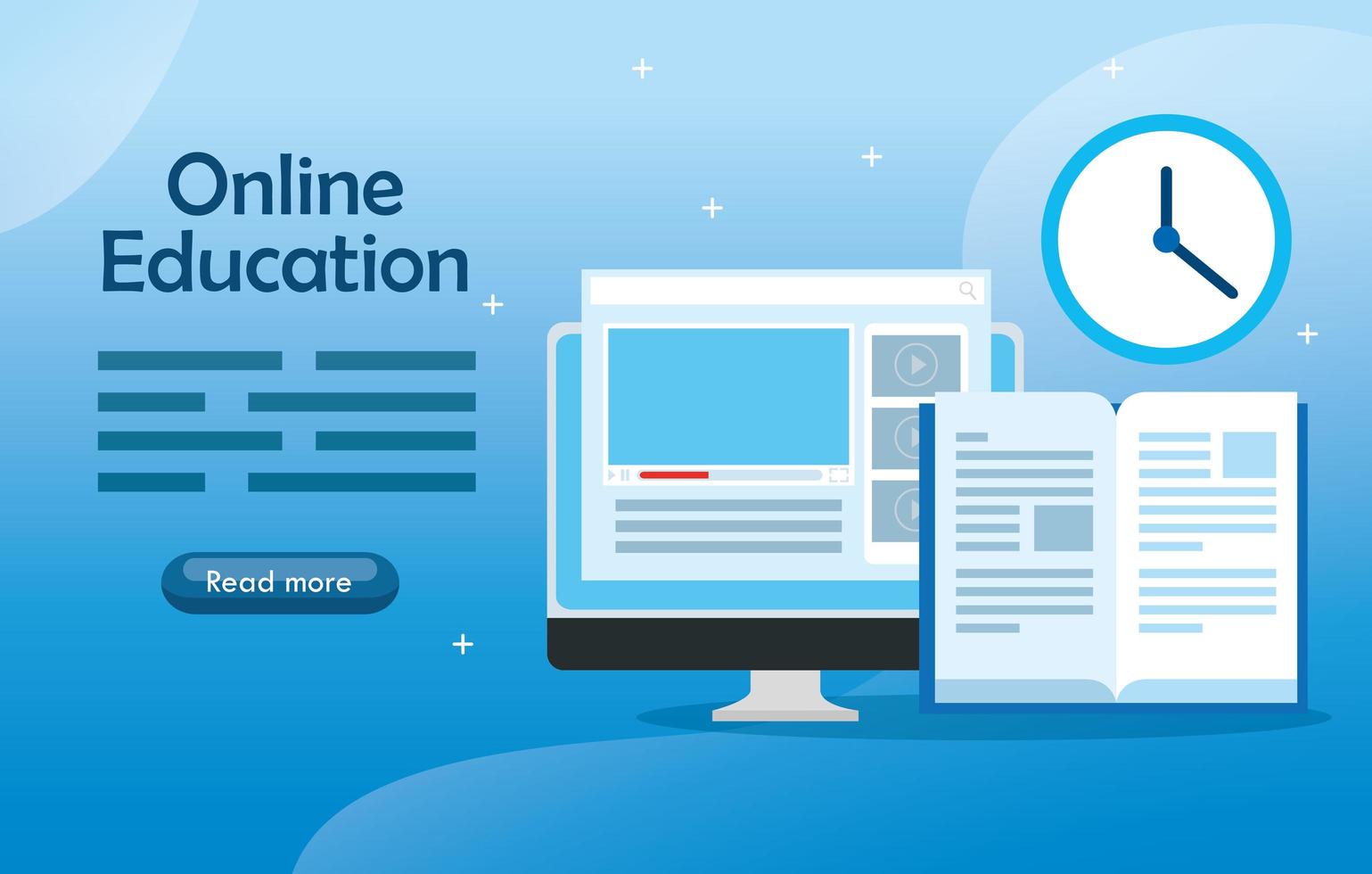 piatto di banner di tecnologia di formazione online con computer e icone vettore